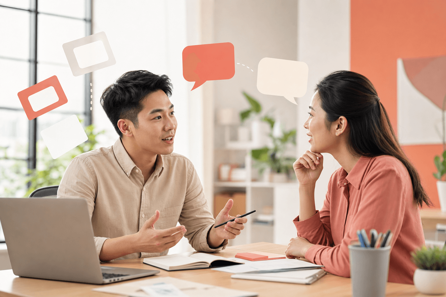 Người đi làm tự tin phát biểu bằng tiếng Anh trong buổi họp công sở